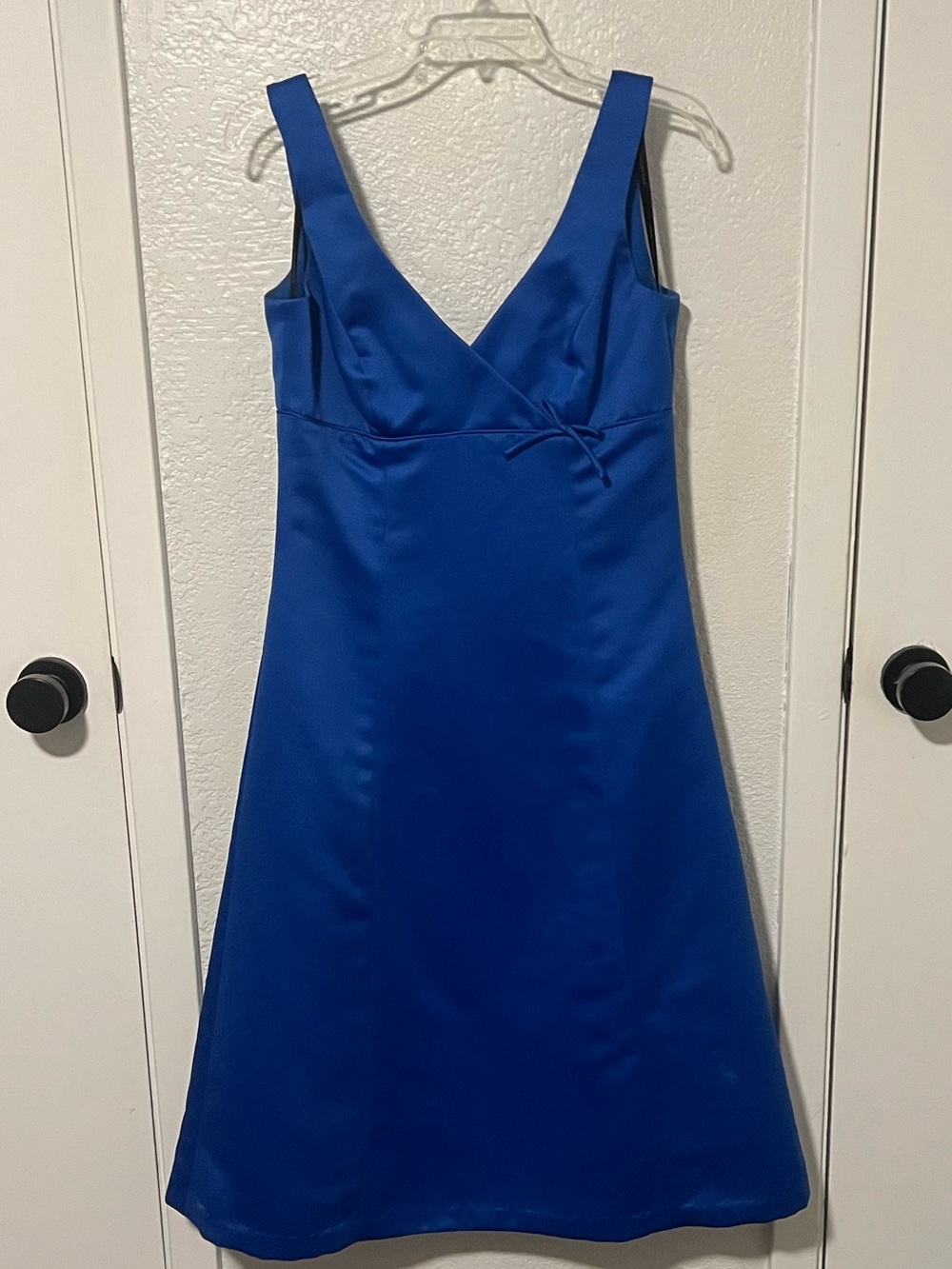 Dessy Collection Cobalt Satin V-Neck Dress